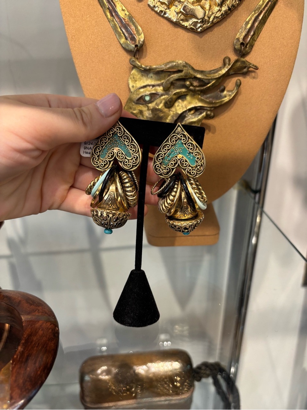 Gas bijoux st tropez Gold and Green Heart clip on Earrings
